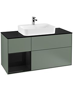 Villeroy und Boch Finion Waschtischunterschrank G412PHGM 120cm, Abdeckplatte black matt, Emotion, Regal links Glossy Black Lacquer, Olive Matt Lacquer