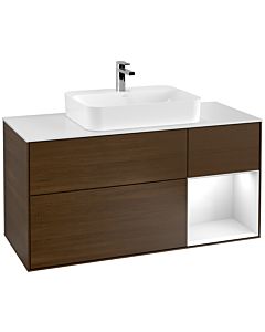 Villeroy und Boch Finion Villeroy und Boch Finion G421GFGN 120cm, cover plate white matt, Emotion, shelf on the right glossy white, walnut veneer