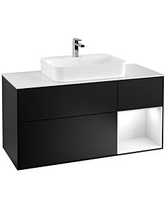 Villeroy und Boch Finion Villeroy und Boch G421GFPD 120cm, plaque de finition blanc mat, Emotion, étagère à droite blanc brillant, laqué noir mat