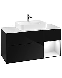 Villeroy und Boch Finion Waschtischunterschrank G421GFPH 120cm, Abdeckplatte white matt, Emotion, Regal rechts Glossy white, Glossy Black Lacquer