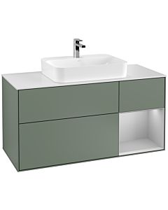 Villeroy und Boch Finion Villeroy und Boch G421GJGM 120cm, plaque de finition blanc mat, Emotion, étagère à droite gris clair mat, Olive Matt Lacquer