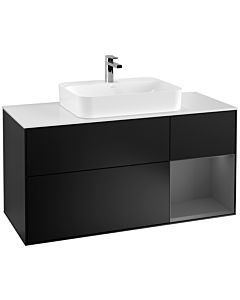 Villeroy und Boch Finion Villeroy und Boch G421GKPD 120cm, plaque de recouvrement blanc mat, Emotion, étagère à droite Anthracite mat, Laque noir mat