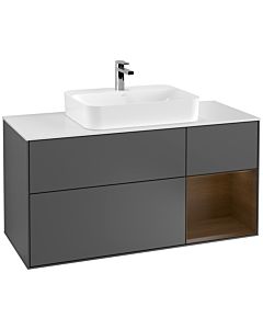 Villeroy und Boch Finion Villeroy und Boch G421GNGK 120cm, plaque de recouvrement blanc mat, émotion, étagère à droite placage noyer, anthracite mat