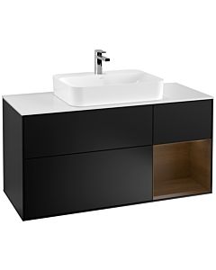 Villeroy und Boch Finion Villeroy und Boch Finion G421GNPD 120cm, cover plate white matt, Emotion, shelf on the right walnut veneer, black matt lacquer