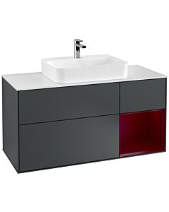 Villeroy und Boch Finion Waschtischunterschrank G421HBHG 120cm, Abdeckplatte white matt, Emotion, Regal rechts Peony matt, Midnight Blue Matt Lacquer