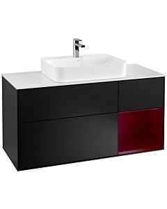 Villeroy und Boch Finion Waschtischunterschrank G421HBPD 120cm, Abdeckplatte white matt, Emotion, Regal rechts Peony matt, Black matt lacquer
