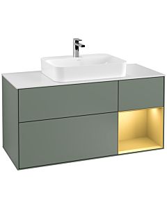 Villeroy und Boch Finion Villeroy und Boch G421HFGM 120cm, plaque de recouvrement blanc mat, Emotion, étagère droite or mat, Olive Matt Lacquer