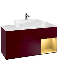Villeroy und Boch Finion Waschtischunterschrank G421HFHB 120cm, Abdeckplatte white matt, Emotion, Regal rechts Gold matt, Peony Matt