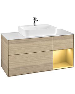 Villeroy und Boch Finion Villeroy und Boch G421HFPC 120cm, plaque de recouvrement blanc mat, Emotion, étagère droite or mat, Oak Veneer