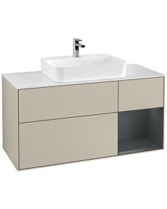 Villeroy und Boch Finion Waschtischunterschrank G421HGHH 120cm, Abdeckplatte white matt, Emotion, Regal rechts Midnight Blue matt, Sand Matt Lacquer