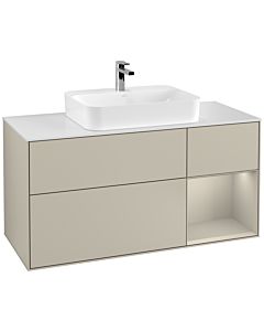Villeroy und Boch Finion Waschtischunterschrank G421HHHH 120cm, Abdeckplatte white matt, Emotion, Regal rechts Sand matt, Sand Matt Lacquer