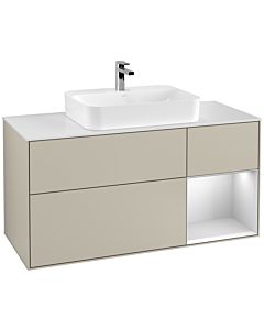 Villeroy und Boch Finion Villeroy und Boch G421MTHH 120cm, plaque de recouvrement blanc mat, Emotion, étagère à droite blanc mat, Sand Matt Lacquer