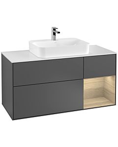 Villeroy und Boch Finion Villeroy und Boch G421PCGK 120cm, plaque de finition blanc mat, Emotion, étagère droite placage chêne, anthracite mat
