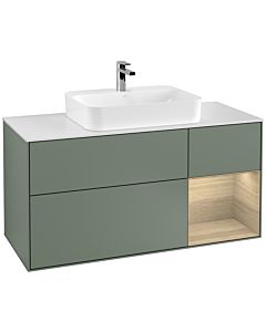 Villeroy und Boch Finion Villeroy und Boch G421PCGM 120cm, plaque de finition blanc mat, emotion, étagère droite placage Olive Matt Lacquer , Olive Matt Lacquer