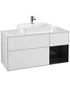 Villeroy und Boch Finion Waschtischunterschrank G421PHMT 120cm, Abdeckplatte white matt, Emotion, Regal rechts Glossy Black, White matt lacquer