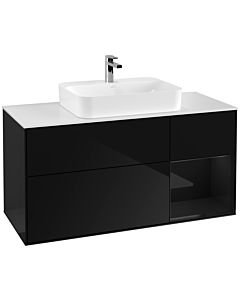 Villeroy und Boch Finion Villeroy und Boch G421PHPH 120cm, plaque de finition blanc mat, Emotion, étagère à droite Noir brillant, Glossy Black Lacquer