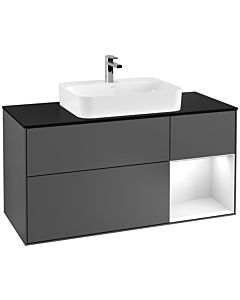 Villeroy und Boch Finion Villeroy und Boch G422GFGK 120cm, plaque de finition noir mat, Emotion, étagère à droite Blanc brillant, Anthracite mat