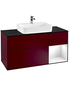 Villeroy und Boch Finion Waschtischunterschrank G422GFHB 120cm, Abdeckplatte black matt, Emotion, Regal rechts Glossy white, Peony Matt