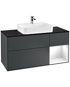 Villeroy und Boch Finion Villeroy und Boch G422GFHG 120cm, plaque de finition noir mat, Emotion, étagère à droite Blanc brillant, Midnight Blue Matt Lacquer