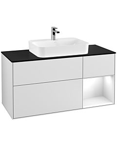 Villeroy und Boch Finion Waschtischunterschrank G422GFMT 120cm, Abdeckplatte black matt, Emotion, Regal rechts Glossy white, White matt lacquer