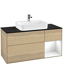 Villeroy und Boch Finion Waschtischunterschrank G422GFPC 120cm, Abdeckplatte black matt, Emotion, Regal rechts Glossy white, Oak Veneer