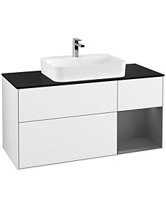 Villeroy und Boch Finion Waschtischunterschrank G422GKGF 120cm, Abdeckplatte black matt, Emotion, Regal rechts Anthracite matt, Glossy white lacquer