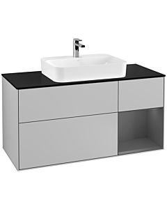 Villeroy und Boch Finion Villeroy und Boch G422GKGJ 120cm, plaque de finition noir mat, Emotion, étagère à droite Anthracite mat, Gris clair mat