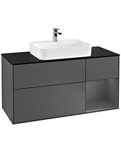 Villeroy und Boch Finion Waschtischunterschrank G422GKGK 120cm, Abdeckplatte black matt, Emotion, Regal rechts Anthracite matt, Anthracite matt