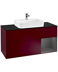 Villeroy und Boch Finion Waschtischunterschrank G422GKHB 120cm, Abdeckplatte black matt, Emotion, Regal rechts Anthracite matt, Peony Matt