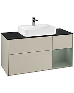 Villeroy und Boch Finion Villeroy und Boch G422GMHH 120cm, plaque de finition noir mat, Emotion, étagère à droite olive mat, Sand Matt Lacquer