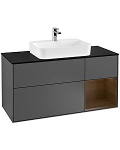 Villeroy und Boch Finion Villeroy und Boch G422GNGK 120cm, plaque de finition noir mat, Emotion, étagère droite placage noyer, Anthracite mat