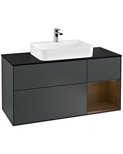 Villeroy und Boch Finion Villeroy und Boch G422GNHG 120cm, plaque de finition noir mat, Emotion, étagère droite placage noyer, Midnight Blue Matt Lacquer