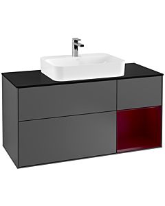 Villeroy und Boch Finion Waschtischunterschrank G422HBGK 120cm, Abdeckplatte black matt, Emotion, Regal rechts Peony matt, Anthracite matt