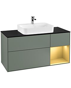 Villeroy und Boch Finion Villeroy und Boch G422HFGM 120cm, plaque de finition noir mat, Emotion, étagère à droite or mat, Olive Matt Lacquer