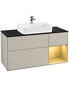 Villeroy und Boch Finion Villeroy und Boch G422HFHH 120cm, plaque de finition noir mat, Emotion, étagère droite or mat, Sand Matt Lacquer