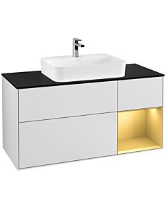Villeroy und Boch Finion Villeroy und Boch Finion G422HFMT 120cm, cover plate black matt, Emotion, shelf on the right gold matt, white matt lacquer