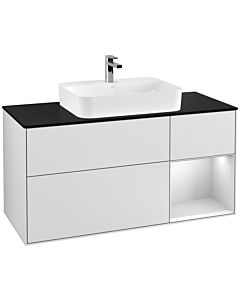 Villeroy und Boch Finion Waschtischunterschrank G422MTMT 120cm, Abdeckplatte black matt, Emotion, Regal rechts White matt, White matt lacquer
