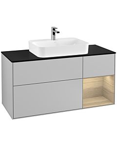 Villeroy und Boch Finion Villeroy und Boch Finion G422PCGJ 120cm, cover plate black matt, Emotion, shelf on the right oak veneer, light gray matt