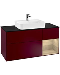 Villeroy und Boch Finion Waschtischunterschrank G422PCHB 120cm, Abdeckplatte black matt, Emotion, Regal rechts Oak veneer, Peony Matt