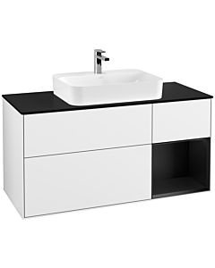 Villeroy und Boch Finion Waschtischunterschrank G422PDGF 120cm, Abdeckplatte black matt, Emotion, Regal rechts Black matt, Glossy white lacquer