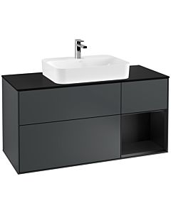 Villeroy und Boch Finion Villeroy und Boch Finion G422PDHG 120cm, cover plate black matt, Emotion, shelf on the right black matt, midnight Blue Matt Lacquer
