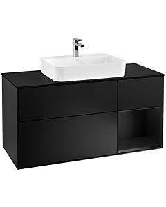 Villeroy und Boch Finion Villeroy und Boch G422PDPD 120cm, couvercle noir mat, Emotion, étagère à droite noir mat, laqué noir mat