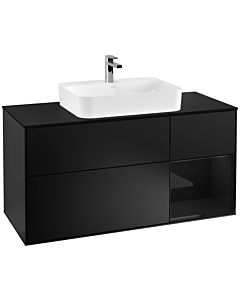 Villeroy und Boch Finion Waschtischunterschrank G422PHPD 120cm, Abdeckplatte black matt, Emotion, Regal rechts Glossy Black, Black matt lacquer