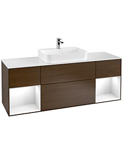 Villeroy und Boch Finion Villeroy und Boch G451GFGN 160cm, plaque de finition blanc mat, emotion, étagères laqué blanc brillant, placage noyer