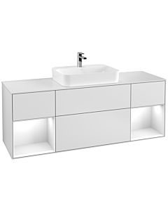 Villeroy und Boch Finion Villeroy und Boch G451GFMT 160cm, plaque de recouvrement blanc mat, Emotion, étagères laqué blanc brillant, laqué blanc mat