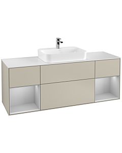 Villeroy und Boch Finion Waschtischunterschrank G451GJHH 160cm, Abdeckplatte white matt, Emotion, Regale Light grey matt lacquer, Sand Matt Lacquer