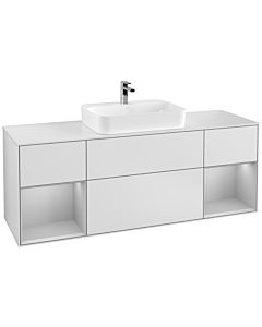 Villeroy und Boch Finion Waschtischunterschrank G451GJMT 160cm, Abdeckplatte white matt, Emotion, Regale Light grey matt lacquer, White matt lacquer