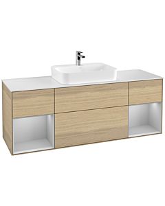 Villeroy und Boch Finion Waschtischunterschrank G451GJPC 160cm, Abdeckplatte white matt, Emotion, Regale Light grey matt lacquer, Oak Veneer