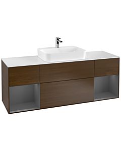 Villeroy und Boch Finion Villeroy und Boch G451GKGN 160cm, plaque de finition blanc mat, Emotion, étagères laqué anthracite mat, placage noyer