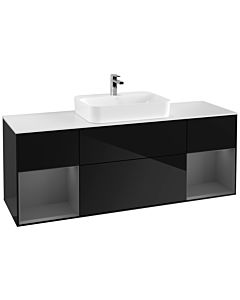 Villeroy und Boch Finion Waschtischunterschrank G451GKPH 160cm, Abdeckplatte white matt, Emotion, Regale Anthracite matt lacquer, Glossy Black Lacquer